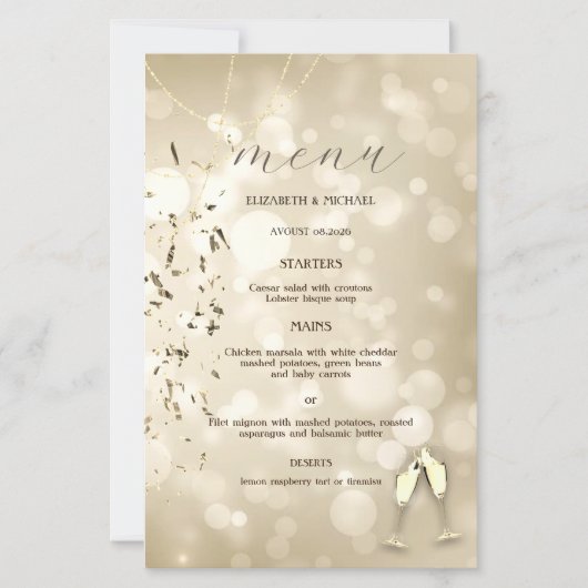 Elegant Bokeh,Confetti Wine Glasses Wedding (Vorderseite)