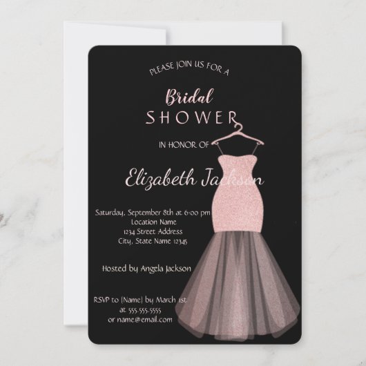 Elegant Bokeh Glitzer Dress Brautparty Einladung (Vorderseite)