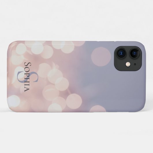 Elegant Bokeh Glitzer Lila Rosa Monogramm Name Case-Mate iPhone Hülle (Rückseite (Horizontal))