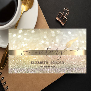 Elegant Bokeh Gold Feather Notary Visitenkarte