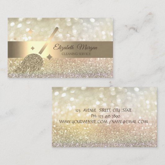 Elegant Bokeh Gold Glitzer Broom Visitenkarte (Vorne/Hinten)