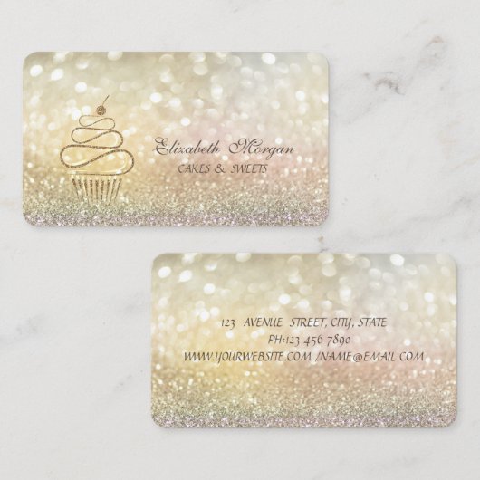 Elegant Bokeh Gold Glitzer Cupcakes Visitenkarte (Vorne/Hinten)
