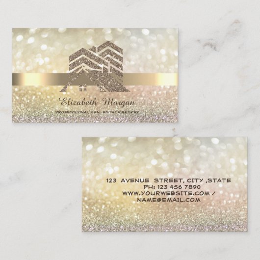 Elegant Bokeh Gold Glitzer House Roof Visitenkarte (Vorne/Hinten)