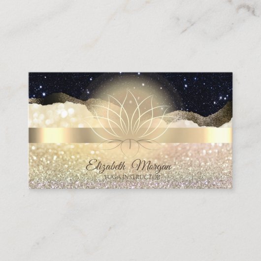 Elegant Bokeh Gold, Lotus Black Glitzer Yoga Visitenkarte (Vorderseite)