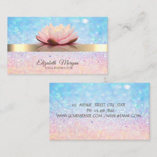 Elegant Bokeh Gold Stripe, Lotus Yoga Instructor Visitenkarte (Vorne/Hinten)
