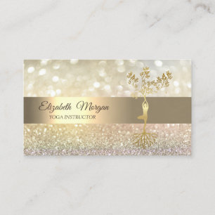 Elegant Bokeh Gold Tree Yoga Instructor Visitenkarte