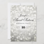 Elegant Bokeh Lights Formelles Script Sweet 16 Sil Einladung (Vorderseite)