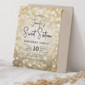 Elegant Bokeh Lights Modernes Script Sweet 16 Gold Einladung