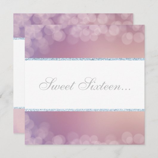 ELEGANT BOKEH LILAC WHITE GLITZER BBLE SWEET 16 EINLADUNG (Vorne/Hinten)
