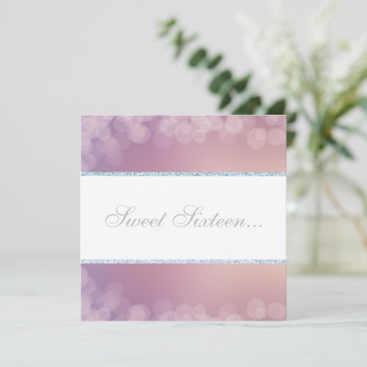 ELEGANT BOKEH LILAC WHITE GLITZER BBLE SWEET 16 EINLADUNG (Stehend Vorderseite)
