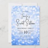 Elegant Bokeh Modernes Script Sweet 16 Navy Blue Einladung (Vorderseite)