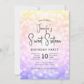 Elegant Bokeh Modernes Script Sweet 16 Ombre Rainb Einladung (Vorderseite)