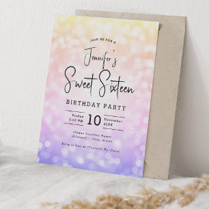 Elegant Bokeh Modernes Script Sweet 16 Ombre Rainb Einladung