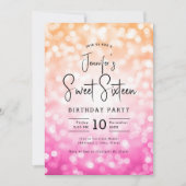 Elegant Bokeh Modernes Script Sweet 16 Pink Orange Einladung (Vorderseite)