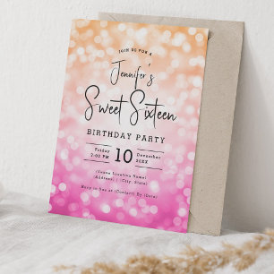 Elegant Bokeh Modernes Script Sweet 16 Pink Orange Einladung