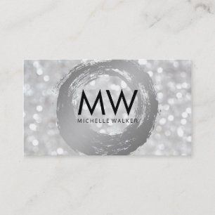 Elegant Bokeh Mongram Artistic Silver Brushed Visitenkarte