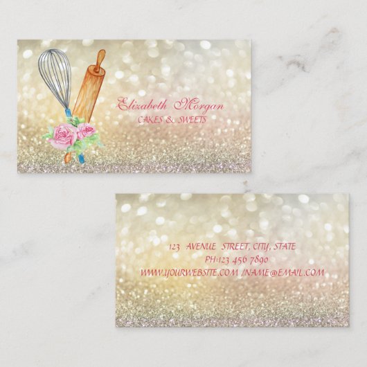 Elegant Bokeh Rolling Button Whisk Bäckerei Visitenkarte (Vorne/Hinten)