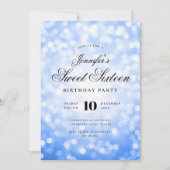 Elegant Bokeh Script Sweet 16 Party Navy Blue Einladung (Vorderseite)