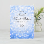 Elegant Bokeh Script Sweet 16 Party Navy Blue Einladung (Stehend Vorderseite)
