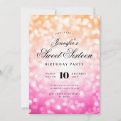 Elegant Bokeh Script Sweet 16 Party Rosa Orange Einladung (Vorderseite)