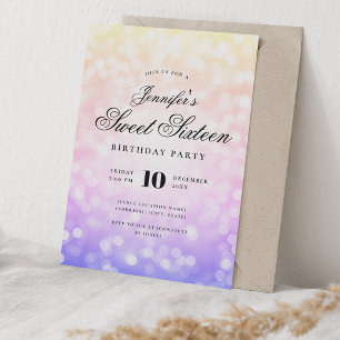 Elegant Bokeh Script Sweet 16 Rainbow Ombre Einladung