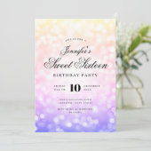Elegant Bokeh Script Sweet 16 Rainbow Ombre Einladung (Stehend Vorderseite)