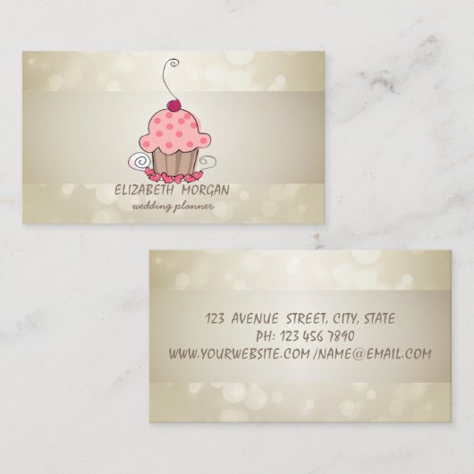 Elegant Bokeh, Stripe, Cupcake Visitenkarte (Vorne/Hinten)