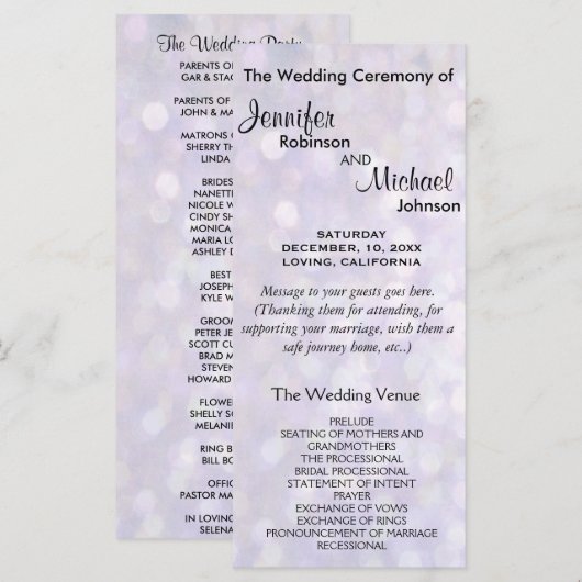 Elegant Bokeh Wedding Program Programm (Vorne/Hinten)