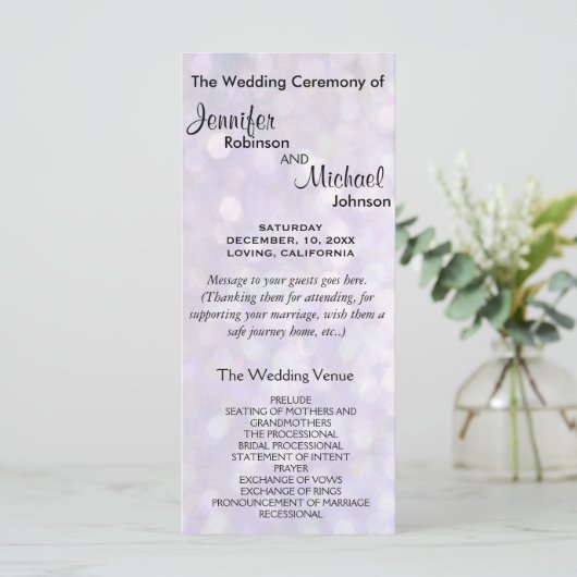 Elegant Bokeh Wedding Program Programm (Stehend Vorderseite)