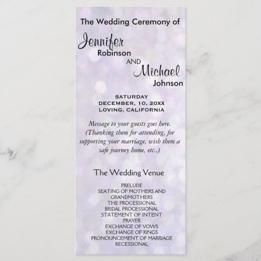 Elegant Bokeh Wedding Program Programm (Vorderseite)