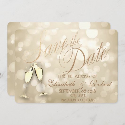 Elegant Bokeh Wine Glasses Save the Date (Vorne/Hinten)