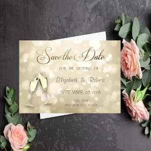 Elegant Bokeh Wine Glasses Save the Date