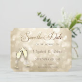 Elegant Bokeh Wine Glasses Save the Date (Stehend Vorderseite)