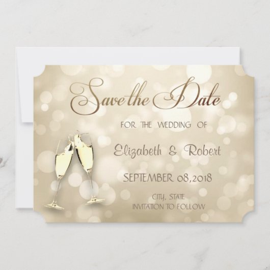 Elegant Bokeh Wine Glasses Save the Date (Vorderseite)
