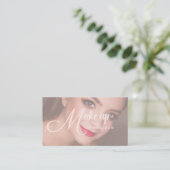 Elegant Bold Blush Pink Script Photo Makeup Visitenkarte (Stehend Vorderseite)