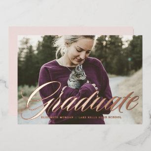 Elegant Bold Calligraphy Foto Abschluss Rose Folieneinladung