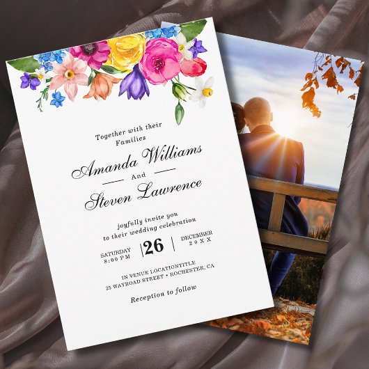 Elegant Bold Colorful Watercolor Floral wedding Einladung