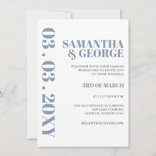Elegant Bold Dusty Blue Modern Wedding Einladung (Vorderseite)