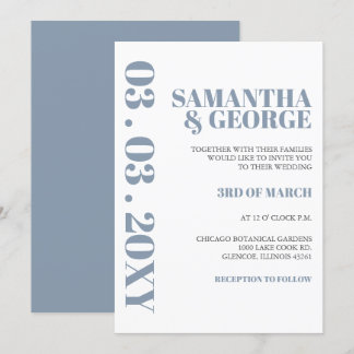 Elegant Bold Dusty Blue Modern Wedding Einladung