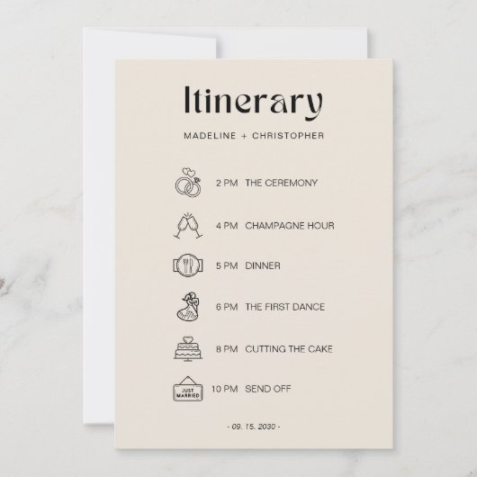 Elegant Bold Floral Wedding Itinerary Timeline (Vorderseite)