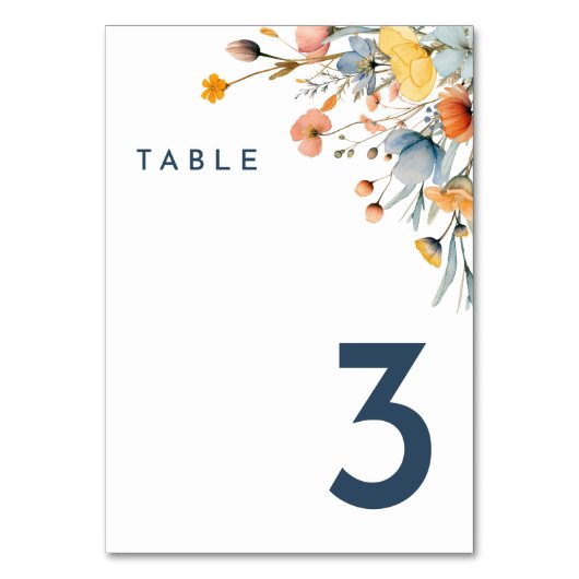 Elegant Bold Floral Wedding Tischnummer (Vorderseite)