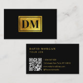Elegant Bold Monogram Logo Qr Code Schwarz & Gold Visitenkarte (Vorne/Hinten)