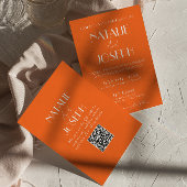 Elegant Bold Orange Stylish QR Code Wedding Einladung