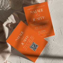 Elegant Bold Orange Stylish QR Code Wedding Einladung