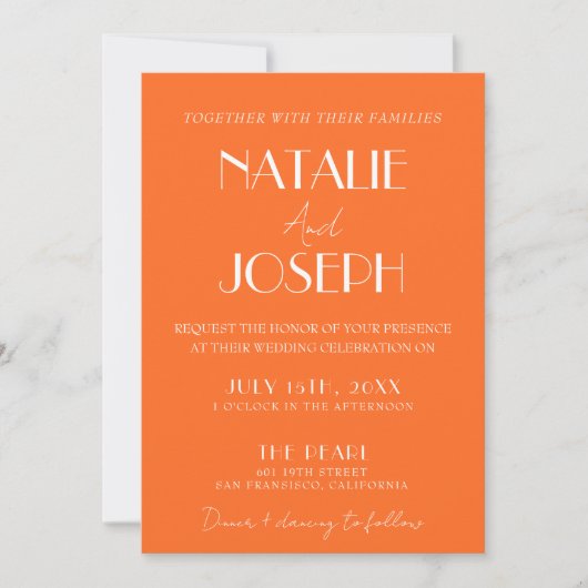 Elegant Bold Orange Stylish QR Code Wedding Einladung (Vorderseite)