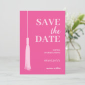 Elegant Bold Pink Grad Tassel Abschluss Save The Date (Stehend Vorderseite)
