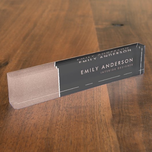 ELEGANT BOLD ROSE GOLD BLUSH COPPH BLACK STRIPS NAMENSPLAKETTE (Seite)