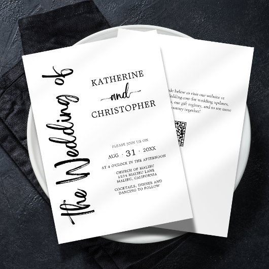 Elegant Bold Script Schwarz-weiß Formal Wedding Einladung