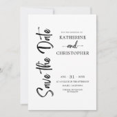Elegant Bold Script Schwarz-weiß Formal Wedding Save The Date (Vorderseite)