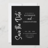 Elegant Bold Script Schwarz-weiß Formal Wedding Save The Date (Vorderseite)